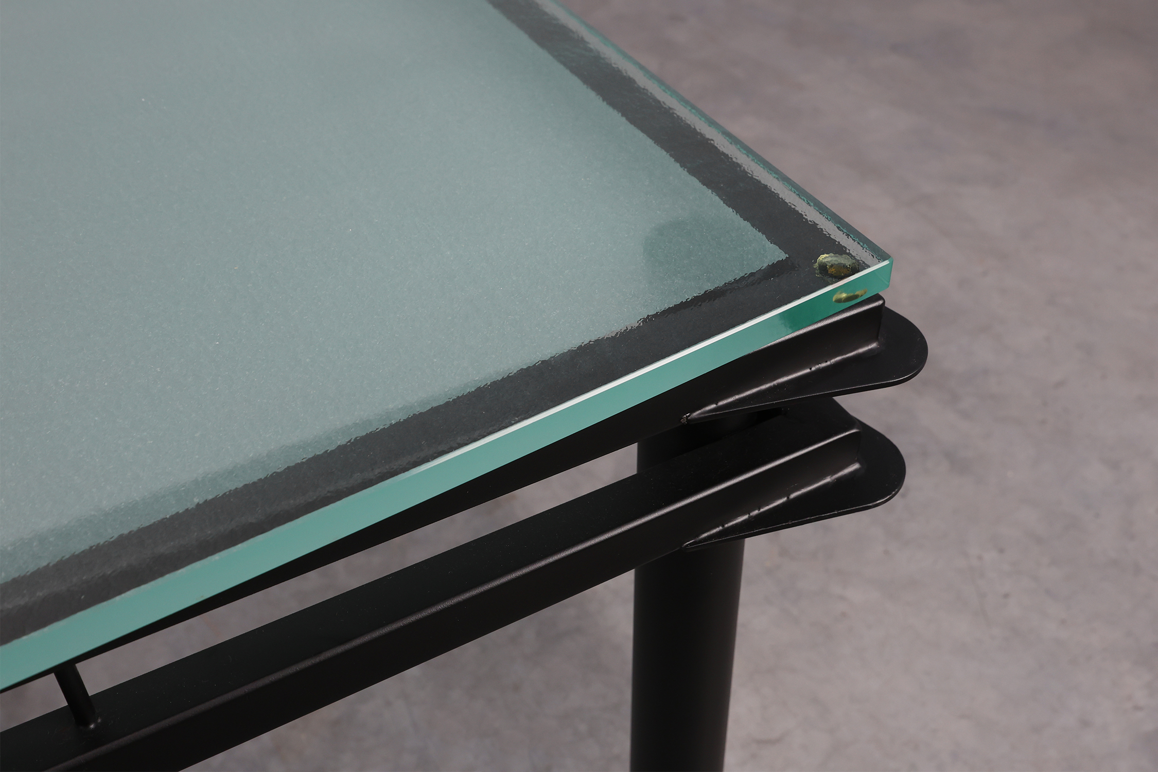 Modernist Dining Table with Black Metal Base and Glass Top, Belgium 1980sthumbnail
